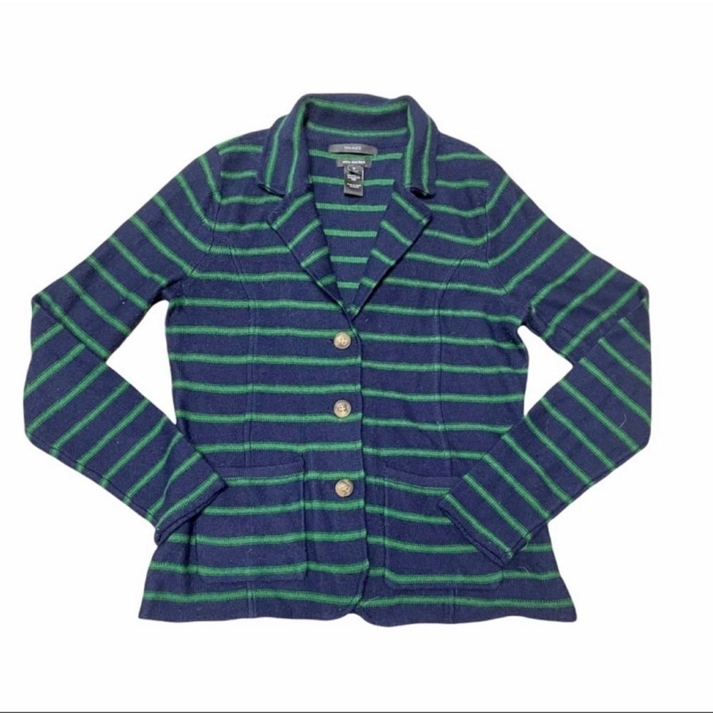 Tahari Striped Marino Wool Cardigan Medium